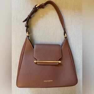 Strathberry Multrees Hobo Bag in Chocolate Brown with Vanilla Contrast Stitching